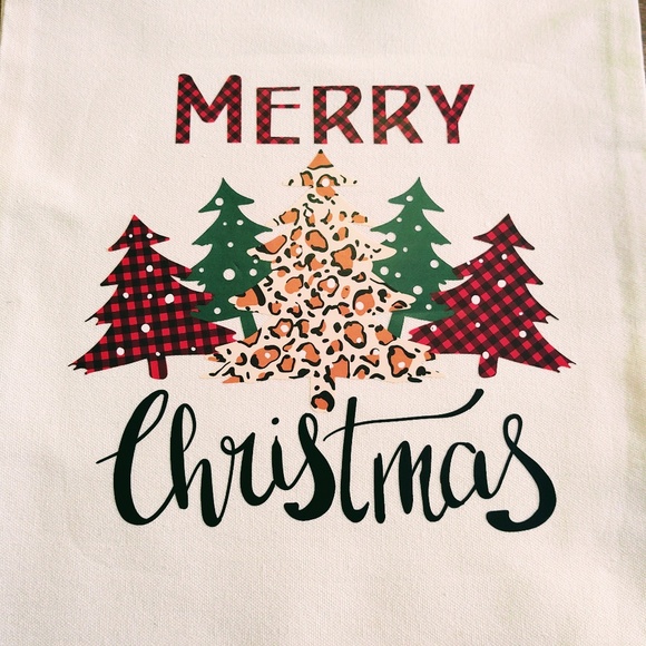 NEW CANVAS TOTE BAG, GROCERY BAG, MERRY CHRISTMAS PLAID PRINT TREES 12" X 14" - Picture 2 of 6